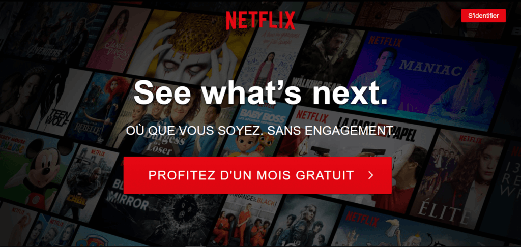 Capture d'écran de l'offre Netflix : 1 mois gratuit