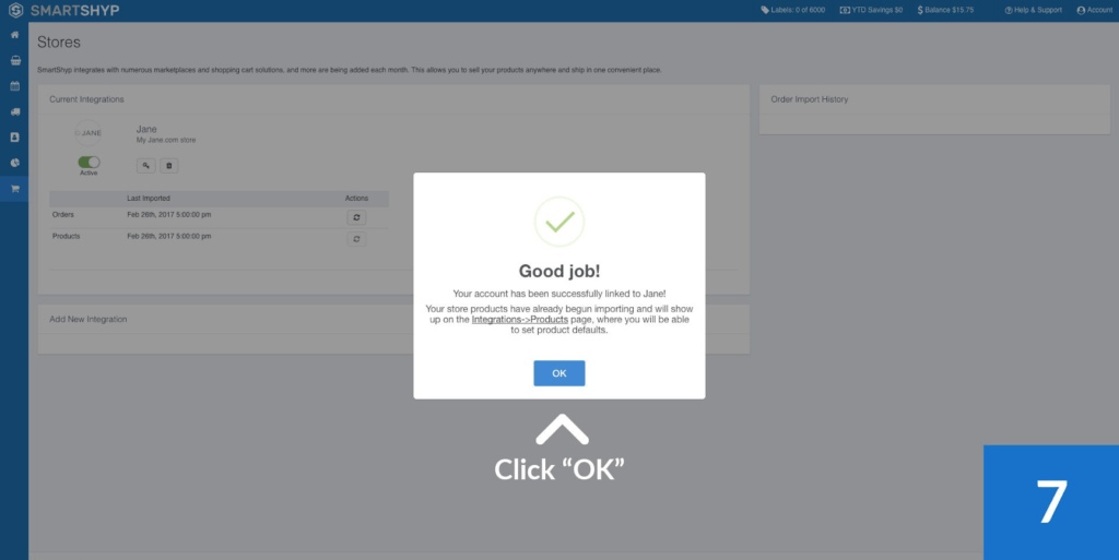 Exemple de win state avec la notification "Good Job" de Smartshyp